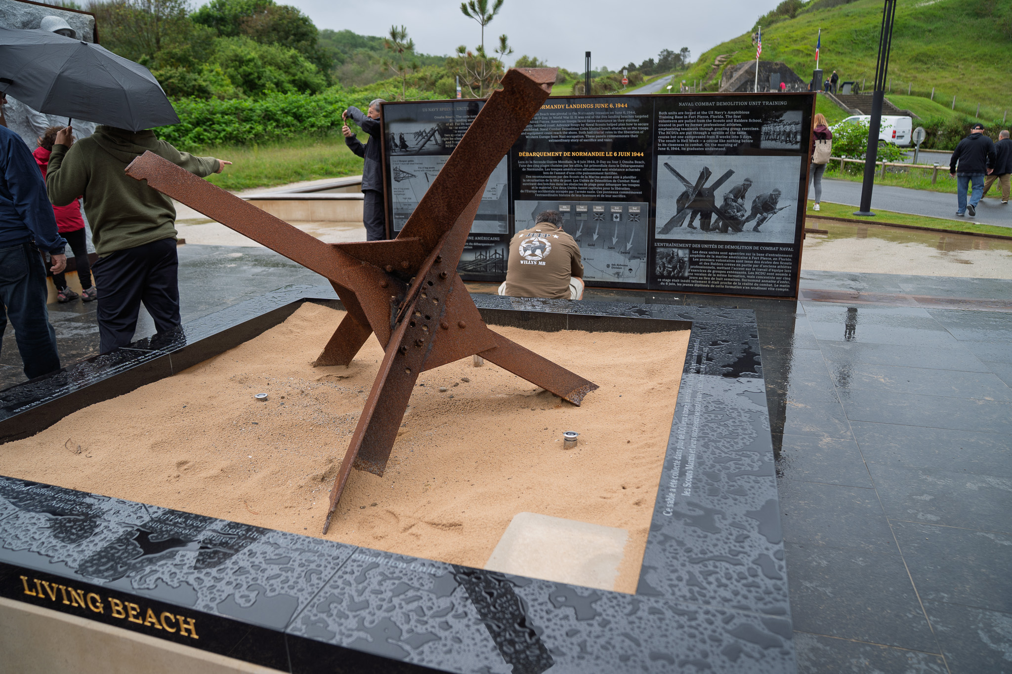 Authentic 'Hedgehog' obstacle from Omaha Beach at the Naval Combat Demolition Memorial in Normandy.