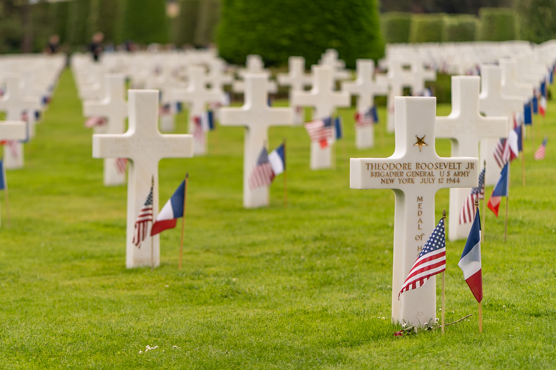 Grave site of Theodore Rosevelt Jr. on the anniversary of D-Day.