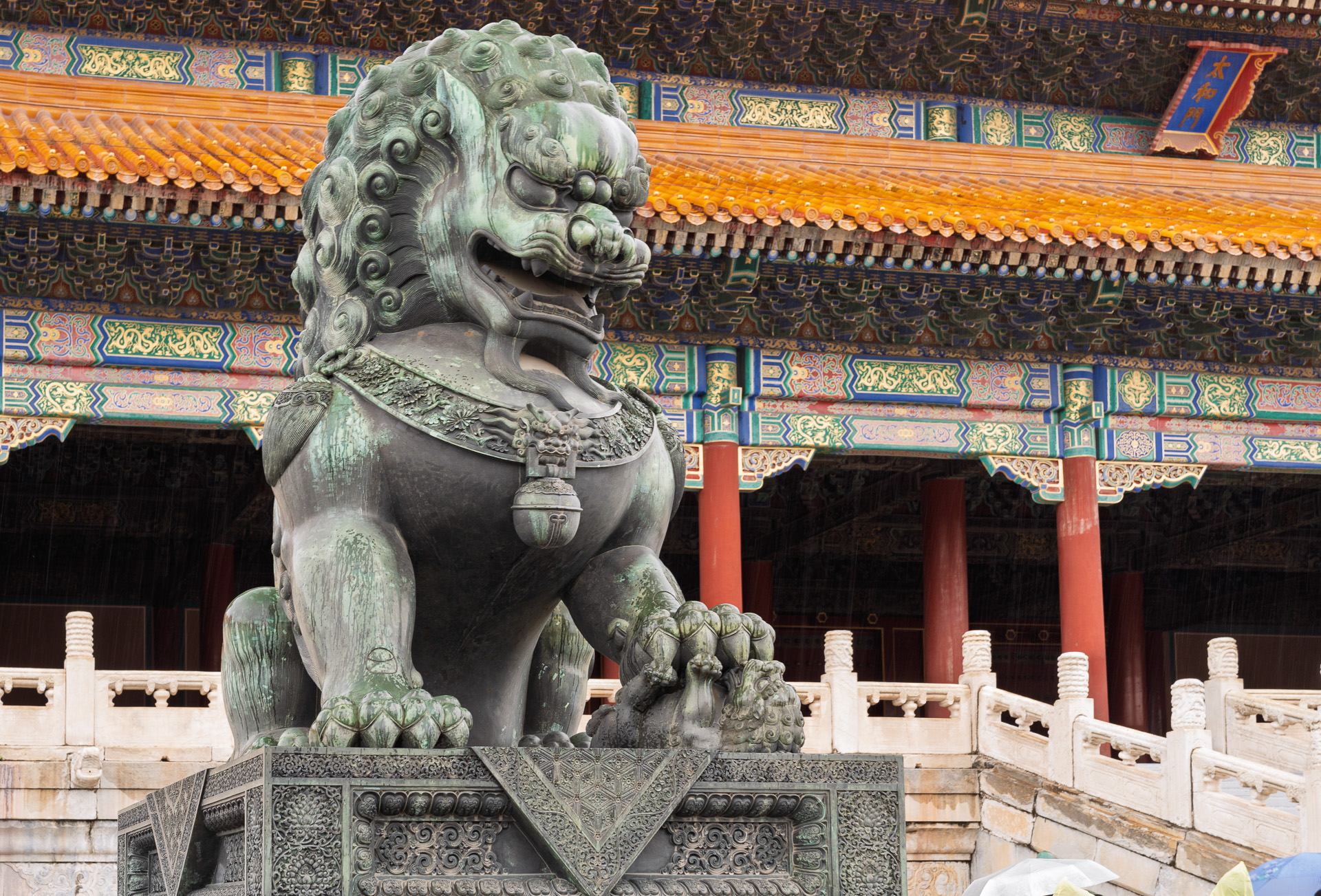Bronze lion in front of the Gate of Supreme Harmony in the Frobidden City