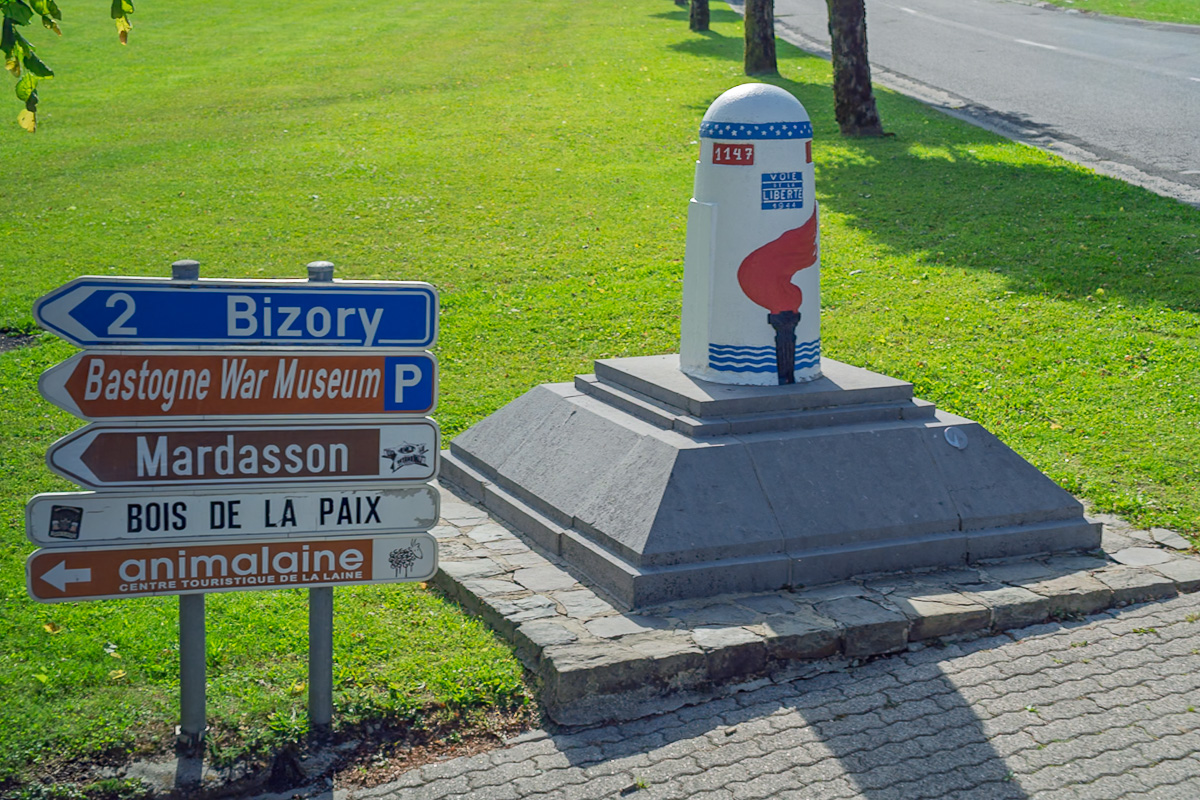 The last Liberty Road Marker 1147 KM in Bastogne, Belgium