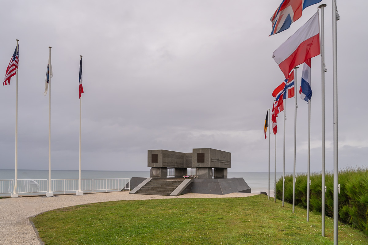 National Guard Monument at O maha Beach built atop the original German Bunker (WN72), which houses an 88 mm cannon. It’s the place where the 29th National Guard Division broke through German defenses on D-Day.