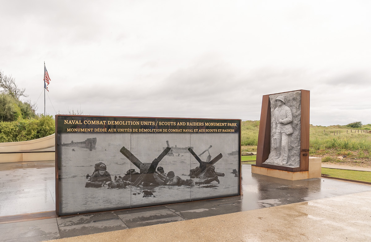 Naval Combat Demolition Units Scouts and Raiders Monument Parkl Combat Demolition Units Scouts and Raiders Monument Park featuring an authenic 'hedgehog' obstacle from Omaha Beach.