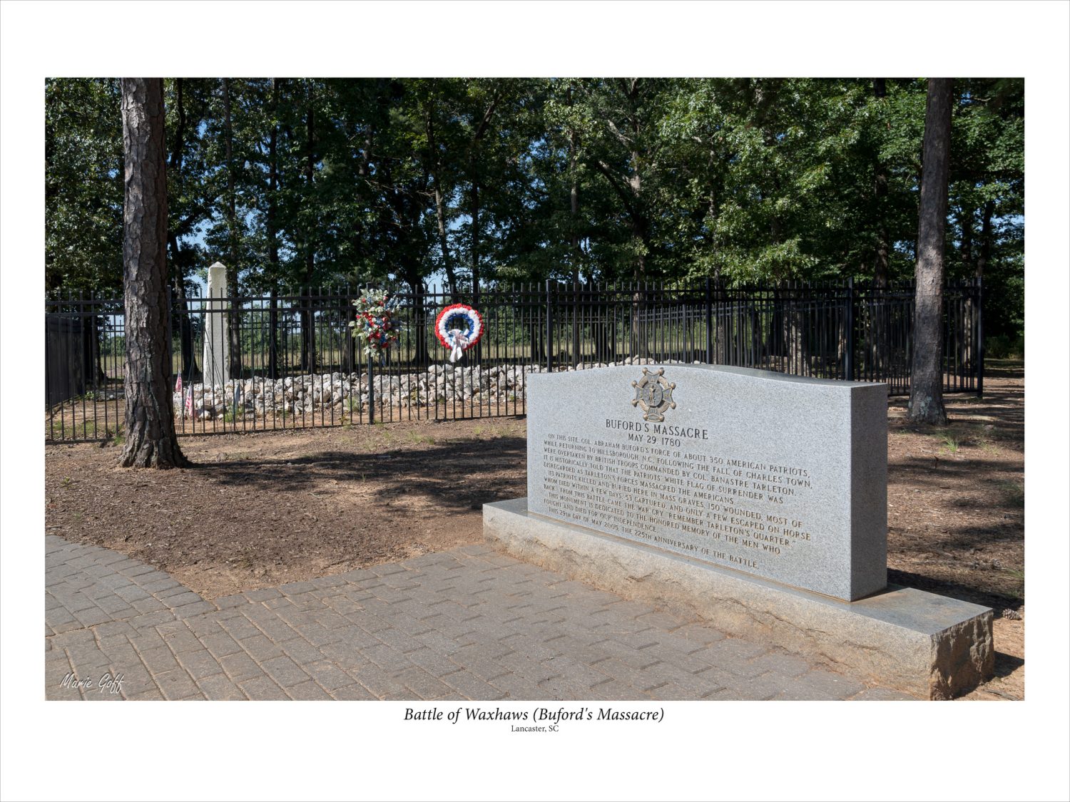 The site of the battle of the Waxhaws, with a monument and mass grave, is part of South Carolina’s Revolutionary War Sites.
