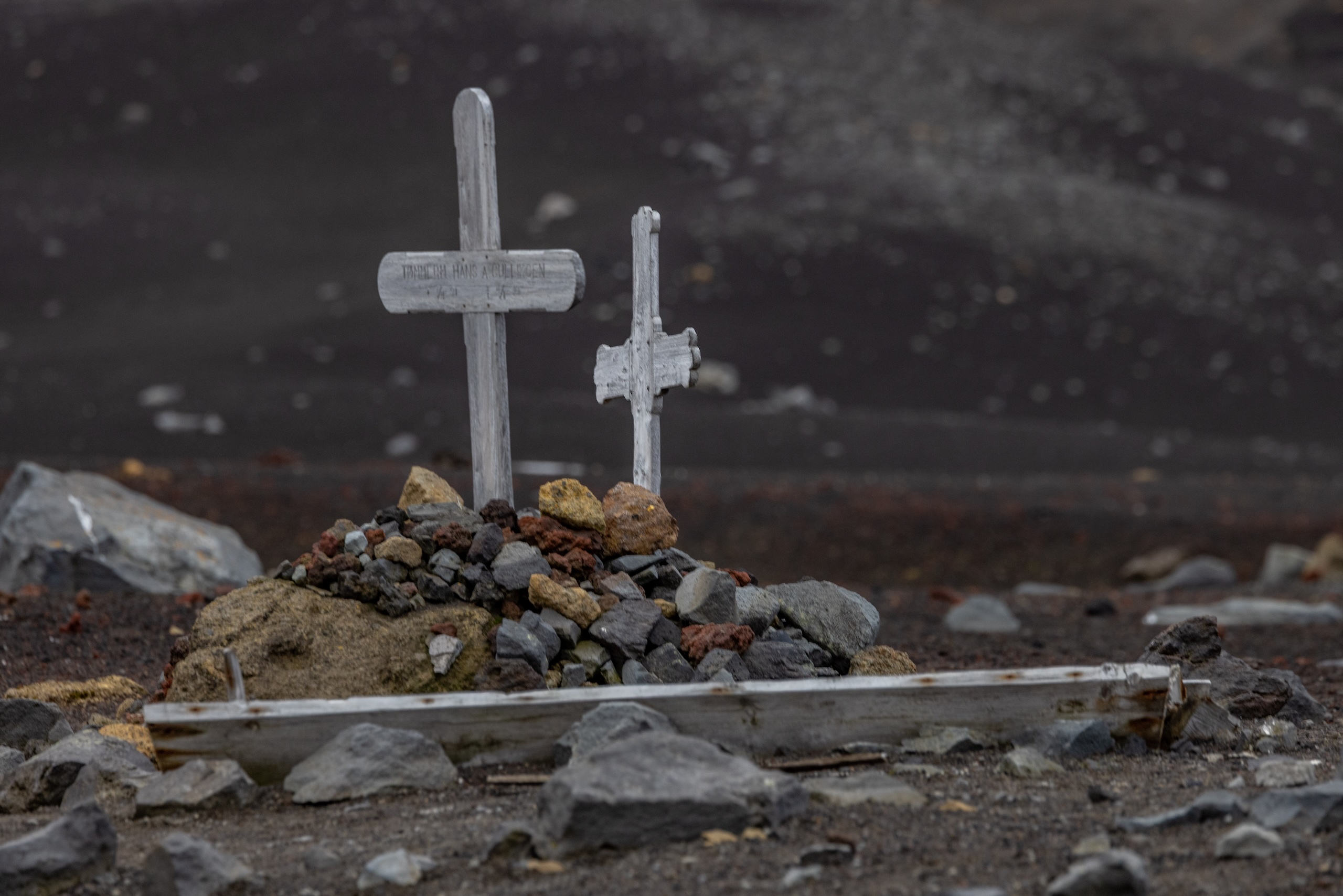 Grave sites at Deception Island Whalers Bay Caldera in Antarctica.