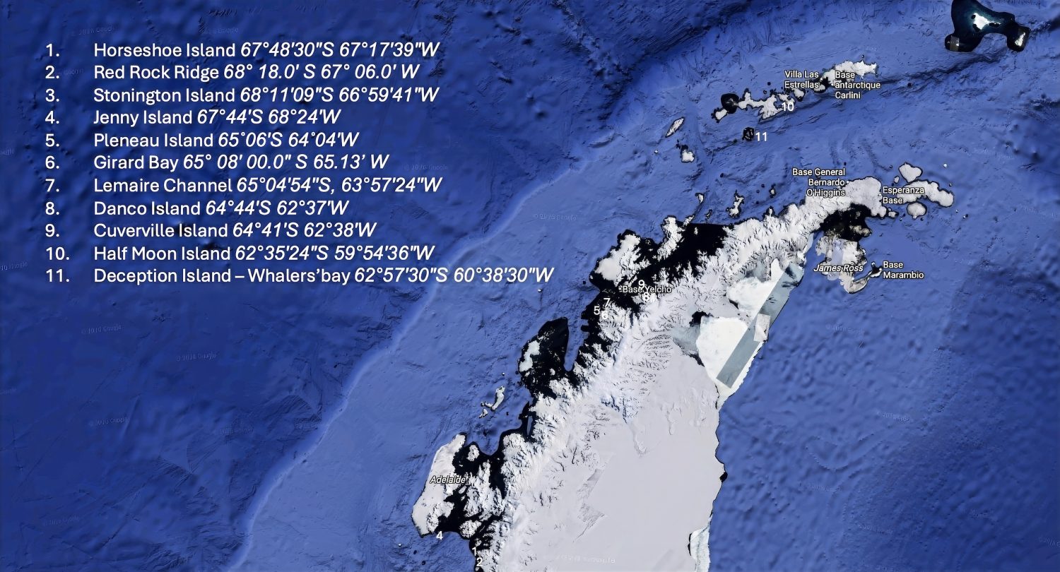 A digital map of the areas where we stopped, provided by Albatros Expeditions.