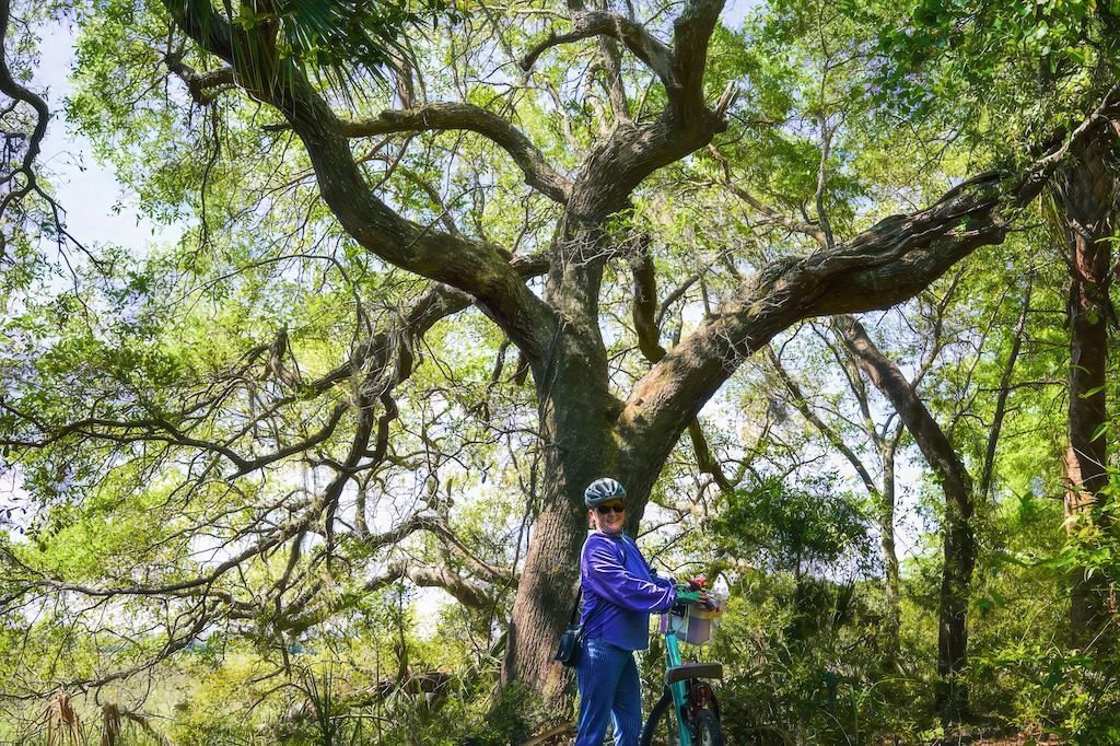 Marie Goff at Awendaw Passage with her bike.