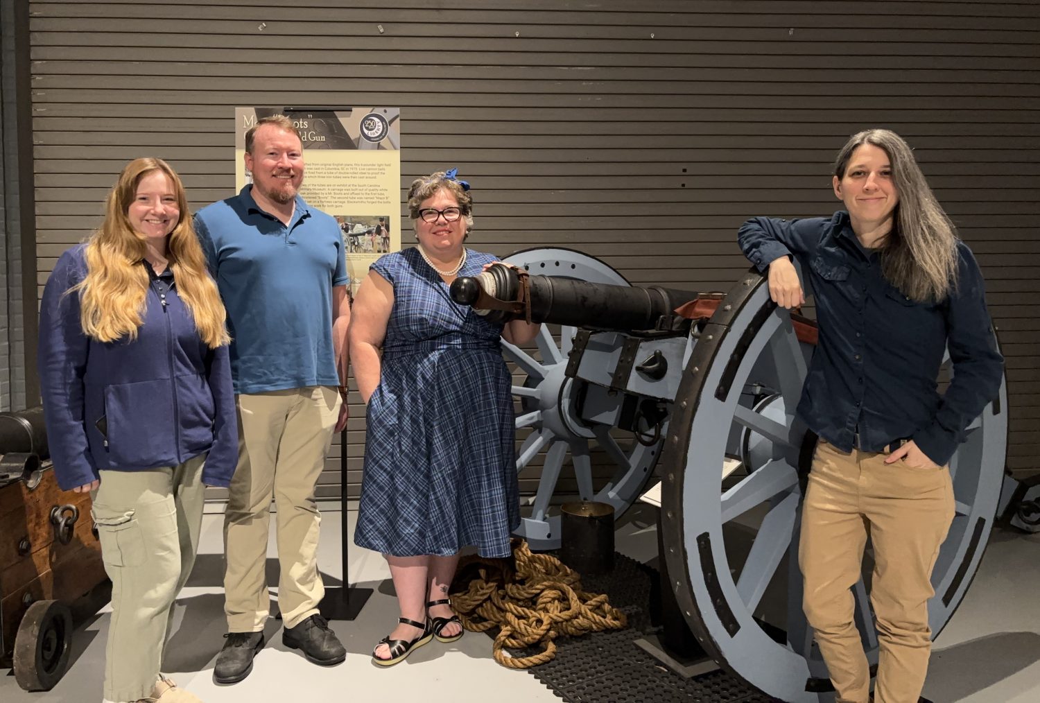 The South Carolina Military History Museum Staff is standing next to a replica of a 6-pounder light field gun cast in Columbia, S.C., in 1975. Nicknamed 'Boots’ the gun is used for Revolutionary War reenactments and on display.