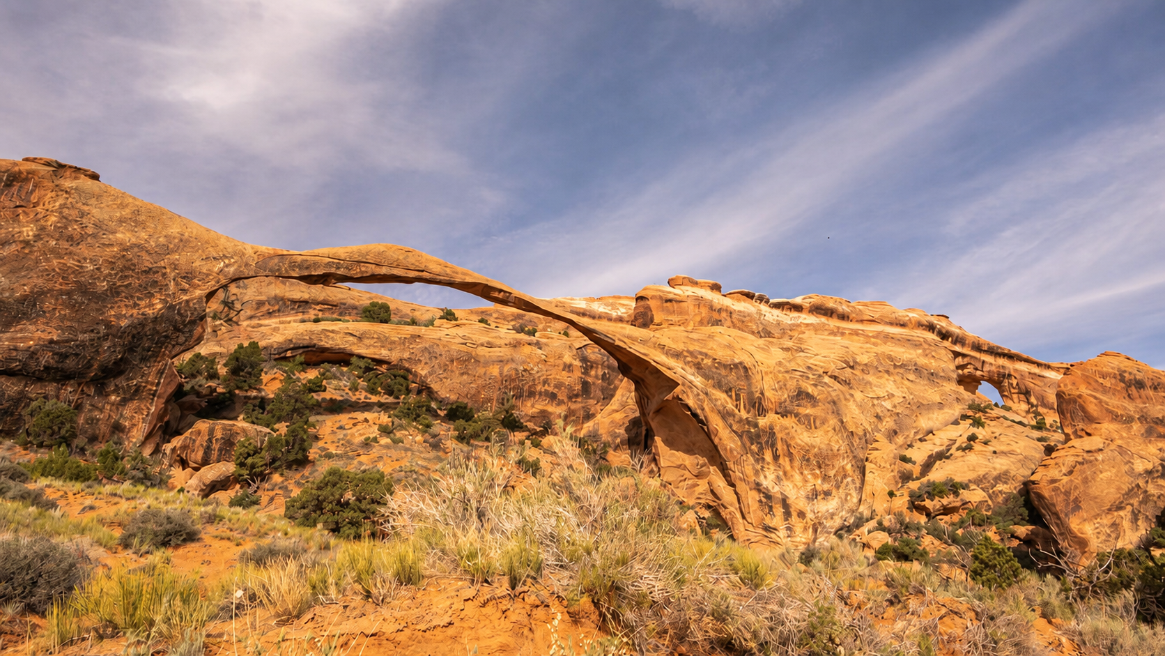 Arches National Park Landscape Arch in Arches National Park shows two natural rock arches.